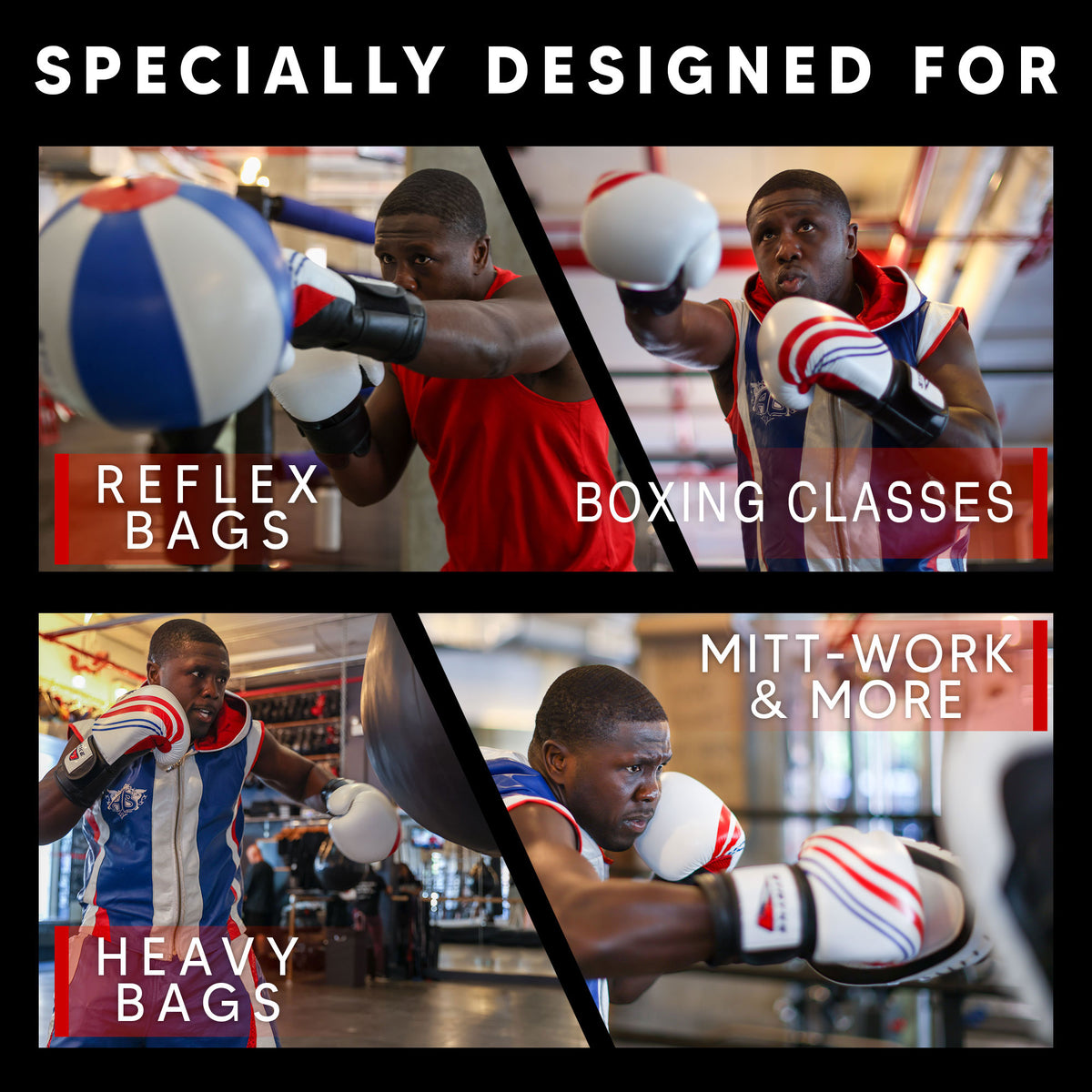 pro boxer training on the heavy bag, cobra reflex bag, mitt-work and boxing classes