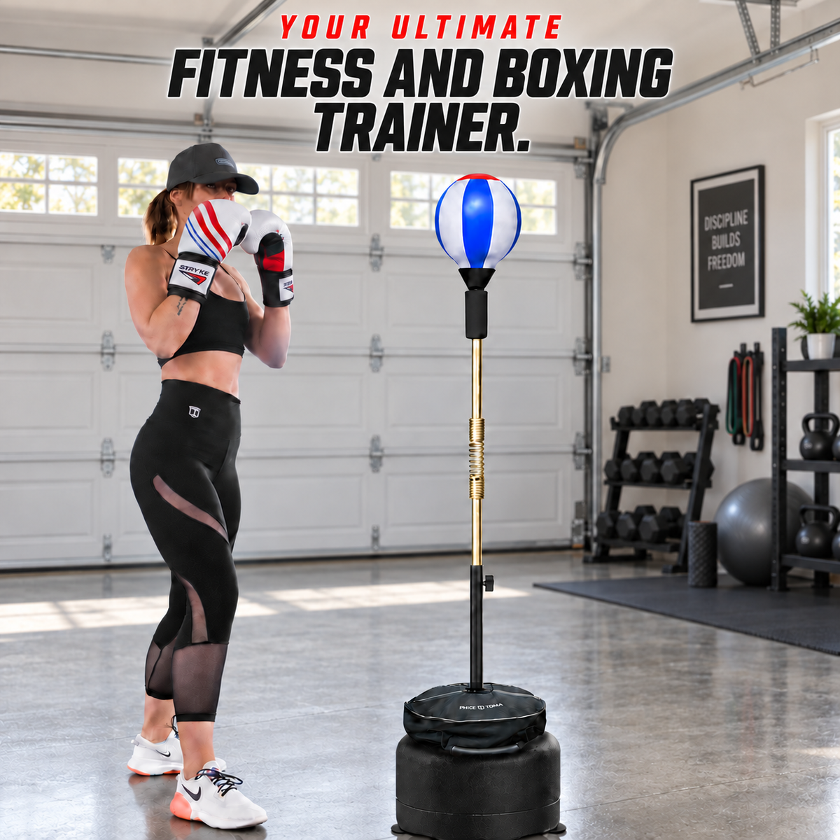 Boxer training with the PRIZE FORM Cobra Reflex Bag in a home gym