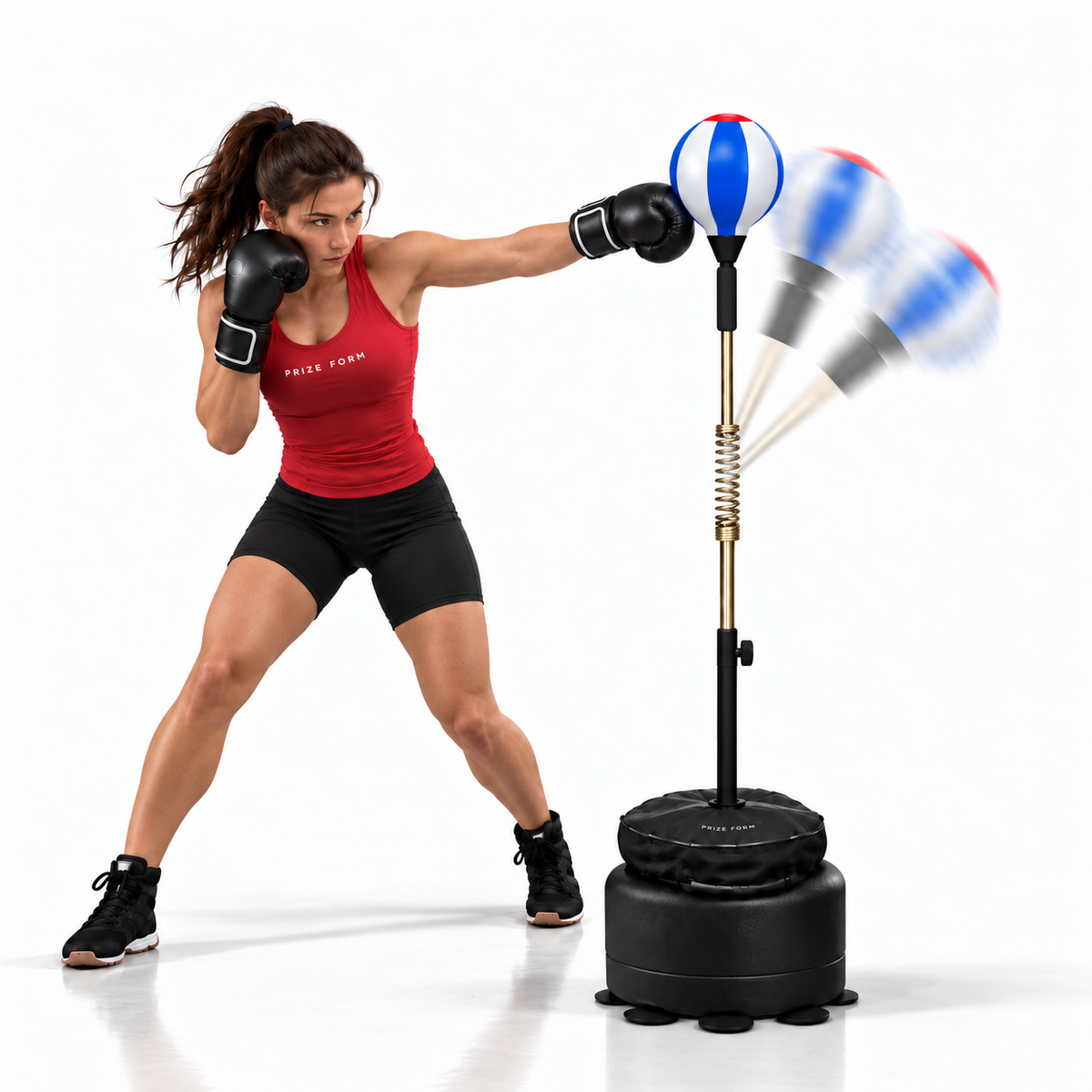 Female boxer training with the PRIZE FORM Cobra Reflex Bag
