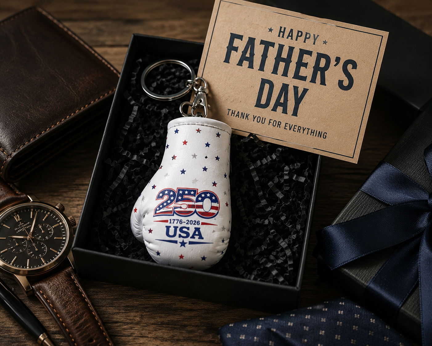 USA 250th Anniversary Mini Boxing Gloves & Keychain Set, Patriotic Boxing Gift